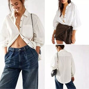 Free People Oversized Button-Down Shirt in White